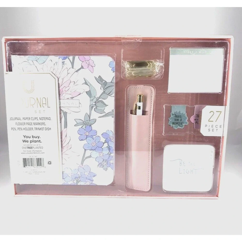 USTYLE 27 Piece Journal Gift Set Flower Design Journal/Paper Clips/Pen/Notepad